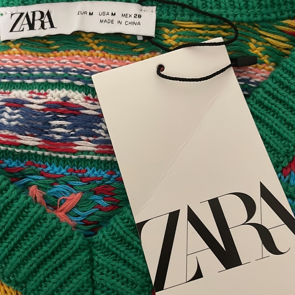 NWT Zara pullover jacquard knit floral sweater vest top with V-neck! Size medium - Picture 16 of 16